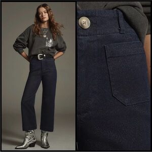 Anthropologie Maeve Colette Navy Glitter High-Waisted Cropped Pants